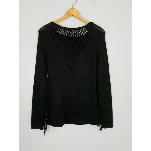 Love On A Hanger Black Sweater Womens Size XS Fringe Sleeves Boho Festival - Picture 2 of 7